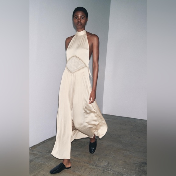 🆕(NWT) ZARA **VIRAL** Embroidered & Sequin Satin Midi/Maxi Dress. Size MEDIUM - Picture 15 of 16